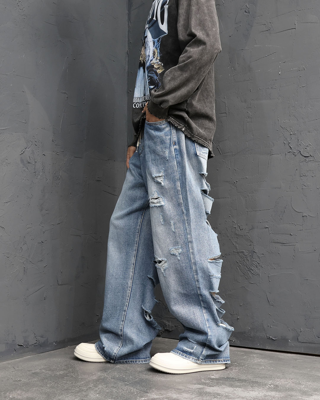 【U LAN】Denti Damage Brush Denim Pants U LAN】Denti Damage Brush Denim Pants