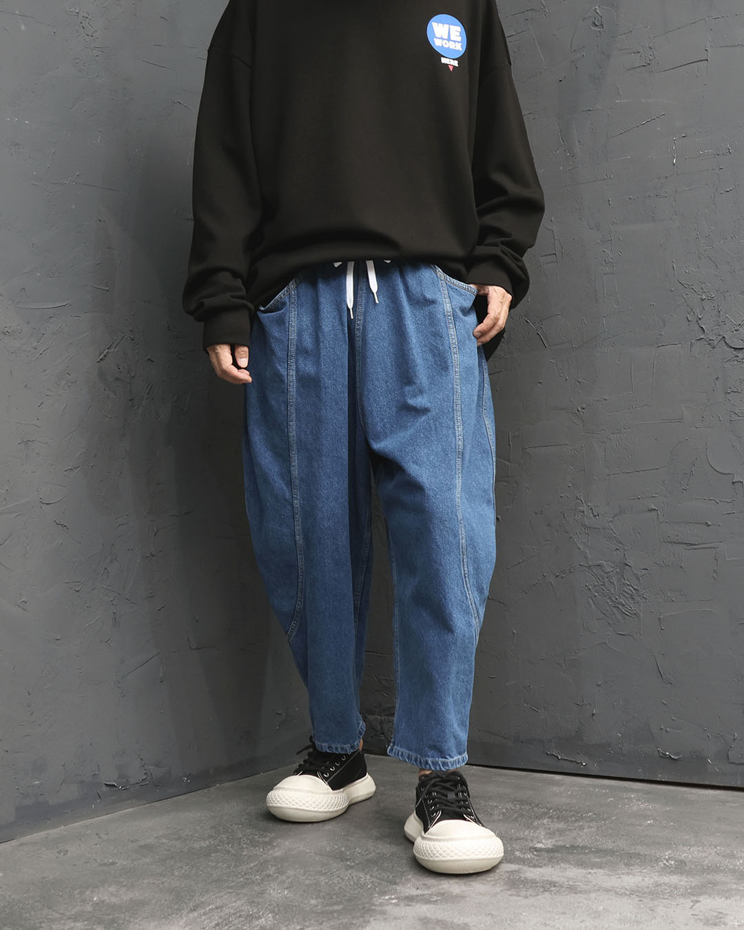 【BOK PLACE】No-Fade Balloon Wide-Fit Denim PT XL Size Wide Fit Balloon Baggy Denim Pants 4606 - Gentler